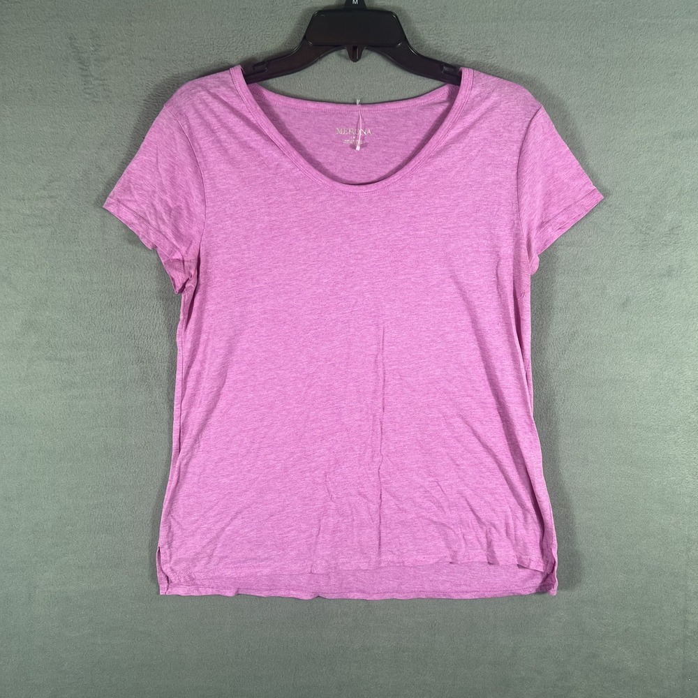 Merona Women's Purple Heather Short Sleeve V-Neck T-Shirt Size M Regular Fit